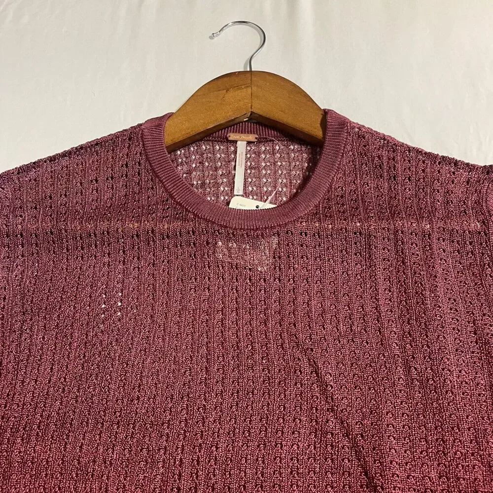 Free People H2O Crew Pullover Women’s Large NWT Open Knit Cropped Raw Garnet